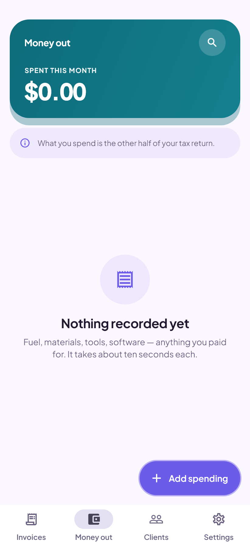 Money going out, with its receipts